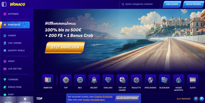 Wonaco Online Casino mit exklusiven Boni und Freispielen für Deutschland - overview